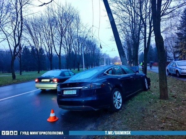 В Беларуси Tesla влетела в столб