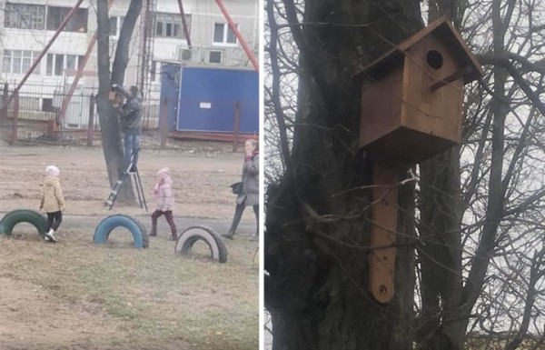 Житель Барановичей сам делает и вешает скворечники Житель Барановичей сам делает и вешает скворечники