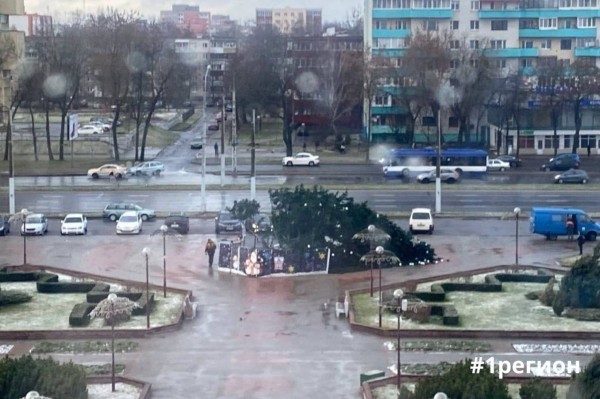Момент падения новогодней ёлки в Бресте попал на видео